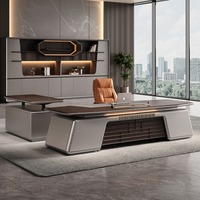 Bureau de direction minimaliste moderne en forme de L avec piétement, table de patron, mobilier de bureau haut de gamme pour PDG et managers
