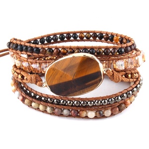 Fashion <strong>Beaded</strong> Jewelry Handmade Mixed Natural Stones/Crystal and Stone <strong>Charm</strong> 5 Strands Wrap <strong>Bracelets</strong> - Product Image 2