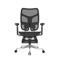 Chaise de bureau ergonomique contemporaine à dossier ouvert en maille avec support lombaire dynamique pivotant, hauteur réglable et repose-pieds ajustable