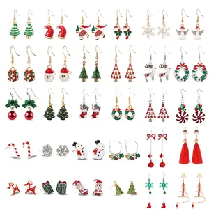 Christmas Bow Earrings Snow Elk Bell Drip Glue Ear Hook Christmas Earrings Women