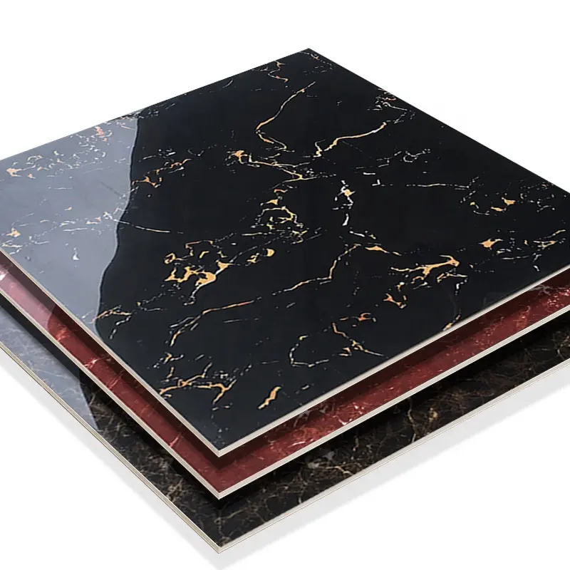 Marble Tile Polished Glazed Porcelain CLASSIC Room Modern Hotel Texture Black Interior Floor and Wall Design 600x600mm with Gold
