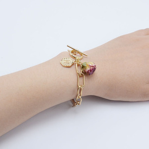 เครื่องรางชุบทองสำหรับสร้อยข้อมือเครื่องประดับแฟชั่นจี้ดอกไม้แห้งสร้อยข้อมือล็อคทรงหกเหลี่ยม - Product Image 3