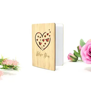 بطاقة معايدة ثلاثية الأبعاد لعيد الحب من الخيزران مخصصة بتصميماتك الخاصة
