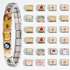 Italian Modular Stainless Steel Charm Bracelet Fruit Design Unisex Jewelry Gift Bezel Setting Color Retaining DIY - Product Image 1