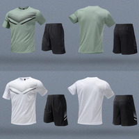 Conjunto Deportivo de Camiseta y Pantalones Cortos Transpirables, de Secado Rápido, Antibacteriano y que Absorbe la Humedad, con Detalles Reflectantes para Entrenamiento, Venta al Por Mayor