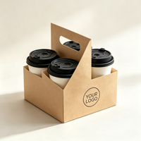 Support de tasses à café jetables en carton recyclable à 4 compartiments, imprimé sur mesure, avec poignée, écologique, finition mate