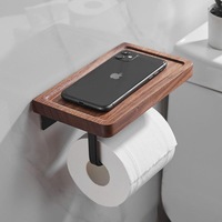 Support mural pratique en bois de noyer pour papier toilette, boîte à mouchoirs et support de téléphone pour salle de bain
