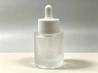 Flacon compte-gouttes en verre à base épaisse de 30 ml, cylindre court, avec compte-gouttes blanc, pour emballage de sérum cosmétique et d'huile essentielle