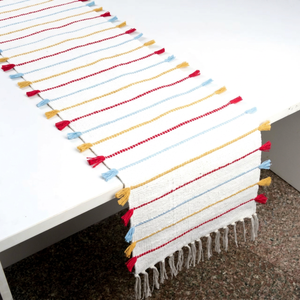 Chemin de table personnalisé à franges multiples, écologique et réutilisable, durable et lavable, en tissu de coton tissé, service de marque privée - Product Image 1