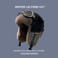Chapeaux d'hiver 2025 pour hommes et femmes, casquette rétro en peluche style Lei Feng, chapeau de pilote chaud 100% coton doublé polaire, protection des oreilles, chapeau de motard/cycliste