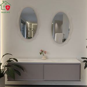 Meuble de salle de bain laqué gris froid avec lavabo double en céramique blanche, miroir intelligent, idéal pour hôpitaux et hôtels - Product Image 5