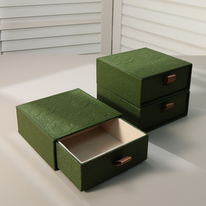 Luxury Green Solid Square Slide Drawer Jewelry <b>Box</b> <b>Ring</b> <b>Box</b> Custom Logo Gift Packaging - Product Image 1