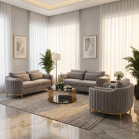 Set Sofa Kantor Mewah Kain Abu-abu Aksen Logam Emas Desain Modern Elegan untuk Ruang Santai Bisnis dan Ruang Resepsi