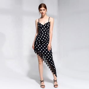 Guangzhou nuevo diseño Bodycon vestidos 2019 Sexy punto de la onda V cuello asimétrico vestido sin mangas para las mujeres - Product Image 1