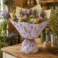 Papier d'emballage de fleurs de lavande de haute qualité, film BOPP mat imperméable, style provençal, emballage floral pour l'emballage de bouquets