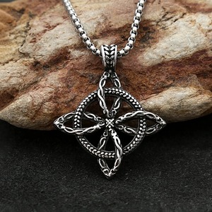 yunnique Stainless Steel Celtic Knot Pendant Necklace Men's Vintage Viking Style <b>Cross</b> Shape Jewelry Gift 60cm <b>Chain</b> - Product Image 2
