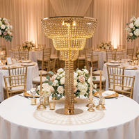 Décoration de table de mariage de luxe en cristal de haute qualité avec batterie au lithium, lumière or et argent pour centre de table, support de fleurs
