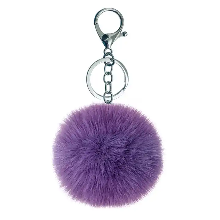 Colored Pom Pom Keychain Bulk Heart Fluffy Fur Puff Ball Key for Women