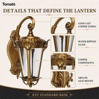 Applique murale extérieure vintage en cuivre, étanche IPX5, blanc chaud dimmable, E27, lumière de jardin rétro pour villa, porche, garage, patio