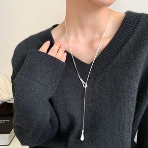 Collier long en argent sterling S925 en forme de goutte d'eau pour femme, chaîne minimaliste pour pull, longueur 68 cm, bijou cadeau - Product Image 5