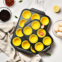 Cetakan Kue Silikon Lipat Persegi Panjang Anti Lengket 6/12 Lubang, Aman untuk Oven