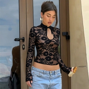 21 Winter New Women's Fason Style Sey Lace <b>Perspective</b> Long Sleeve Top - Product Image 5