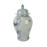 Grand vase de table en céramique, pot à gingembre décoratif pour la maison, motif floral et oiseaux, en porcelaine bleue et verte peinte à la main, style antique de Jingdezhen