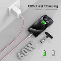 El mejor cable de carga rápida de 1,2 m y 60W de tipo C, cordón de teléfono de silicona 2 en 1 para viajes diarios, correa de teléfono cruzada