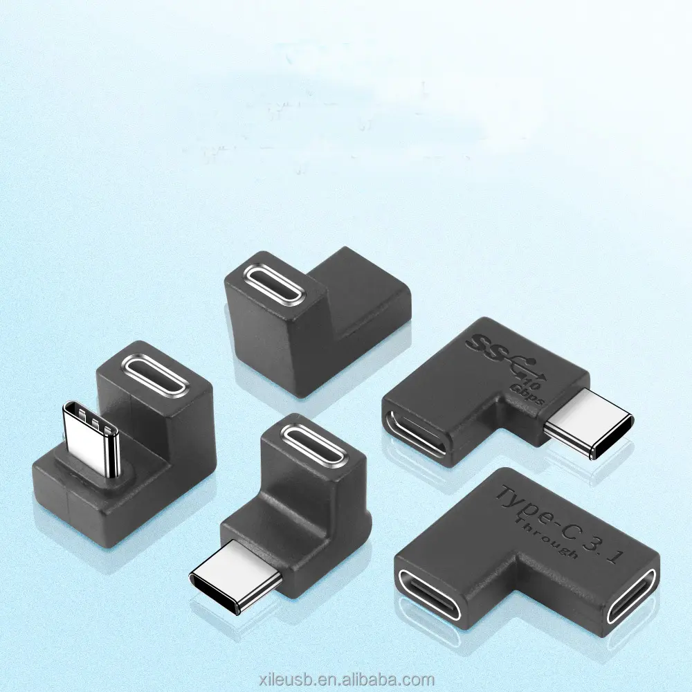 left right U shaped angle 90 degree usb usb c 3.1 type-c male to female male converter adapter