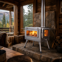 Estufa de Camping de Acero Inoxidable para Exteriores con Ventana de Vidrio de Doble Cara, Patas Plegables y Dos Rejillas Metálicas
