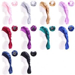 Long Satin Sleeping Bonnet Large Cap Silk Bonnets With Tie Band Button for <b>Braids</b> Curly Hair Promotion Gift - Product Image 2