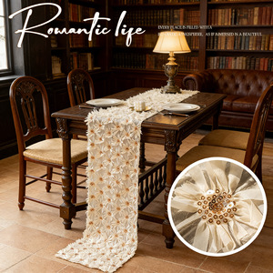 French country style <b>table</b> <b>runner</b>, chiffon three-dimensional floral embroidered tablecloth, long strip of <b>table</b> decoration, - Product Image 2