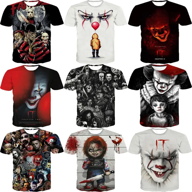 Film Horror t-shirt stampata in 3D per uomo t-shirt a manica corta da uomo t-shirt ODM OEM con stampa All Over personalizzata
