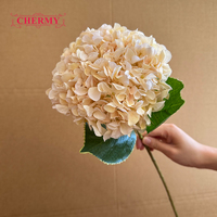 Bunga Hydrangea Sutra Gradasi Hangat DC208, Tangkai Tunggal, Kepala Besar, Bunga Hydrangea Buatan untuk Dekorasi Pernikahan & Rumah