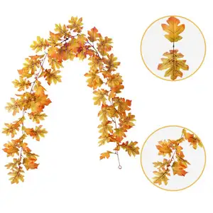 Folhas artificiais de outono, guirlanda de folhas de bordo para outono e outono, vinhas de pendurar, decoração de ação de graças para casamento, área interna, festa de casamento, casa
