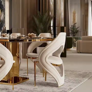 Silla <span class=keywords><strong>de</strong></span> Comedor Italiana Moderna <span class=keywords><strong>de</strong></span> Lujo en Cuero y Terciopelo, 10/12 Plazas, Muebles Ecológicos para el Hogar, Acero Inoxidable Dorado para Villa - Product Image 2
