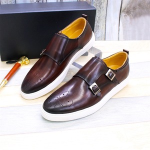 Zapatos Casuales de Hombre, Estilo Coreano, Color Blanco, con Doble Hebilla, de Piel Vacuna, para Uso Diario - Product Image 2