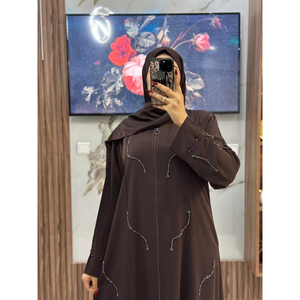 Elegante Abaya Larga con Volantes y Adornos de Ágata, con Pañuelo, Sin Costuras, Ideal para Verano y Otoño, Perfecta para la Oración y Ocasiones Festivas - Product Image 2