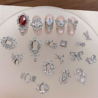 Charmes en zircon de luxe pour ongles, bijoux rétro en argent et zircon, décoration 3D pour ongles, pour salon de beauté