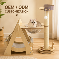 Arbre à chat en bois personnalisé avec tour 360° °   Hamac transparent pour chat avec griffoir, capacité 40 kg, logo personnalisé, maison pour chat
