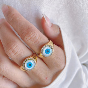 Bague Mauvais <span class=keywords><strong>Yeux</strong></span> Plaqué Or 24K Micro Pavé Zircone Bleu Oeil <span class=keywords><strong>Grec</strong></span> Cristal Coquillage Perle Bonne Chance Bijoux Femmes Cadeaux De Mode - Product Image 2