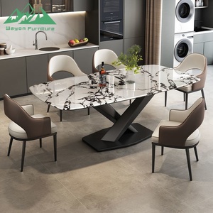Tavolo da Pranzo di Lusso Italiano Wayon in Pietra Microcristallina con Gambe Incrociate, Set Moderno per Piccoli Appartamenti - Product Image 1