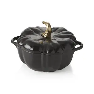 Black enamel round cast iron casserole hot Pumpkin shape pot 1.8L