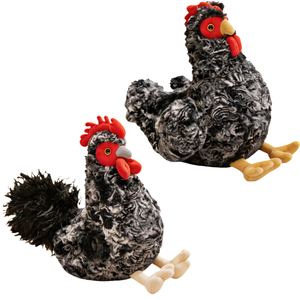 Juego de 2 Peluches de Gallina con Diseño Moteado, Pelaje Rizado, Cola Larga y Cola Corta, Regalo de Animales de Granja - Product Image 1