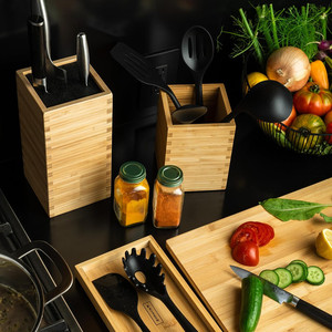 Kitchen Counter Cooking Tool Crock Organizer Natural Bamboo Utensils <strong>Holder</strong> with Anti Slip Base - Product Image 2