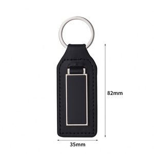 Custom Logo Blank Plain Metal Keyring PU Leather <b>Black</b> Keychain Accessories Wholesale for Cars - Product Image 1