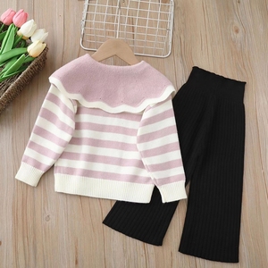 Ensemble de deux pulls en tricot pour filles, printemps-hiver, nouveau pull rayé à col rond pour filles - Product Image 3