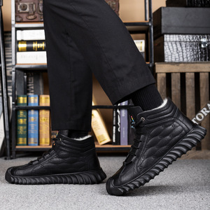 Bottes d'hiver en cuir véritable pour hommes, hauteur cheville, bout rond, doublure en fourrure, semelle extérieure en caoutchouc antidérapante, semelle intermédiaire en EVA, chaussures décontractées chaudes - Product Image 4