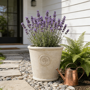 Maceta de Cerámica Estilo Americano, Ecológica, Color Gris Claro, con Relieve - Product Image 1