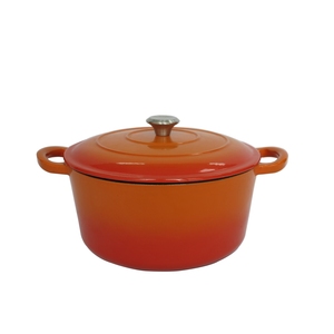 Casserole ronde <span class=keywords><strong>en</strong></span> émail rouge orangé ombré, sans besoin d'assaisonnement, avec couvercle et deux poignées, compatible avec toutes les cuisinières et les fours - Product Image 1
